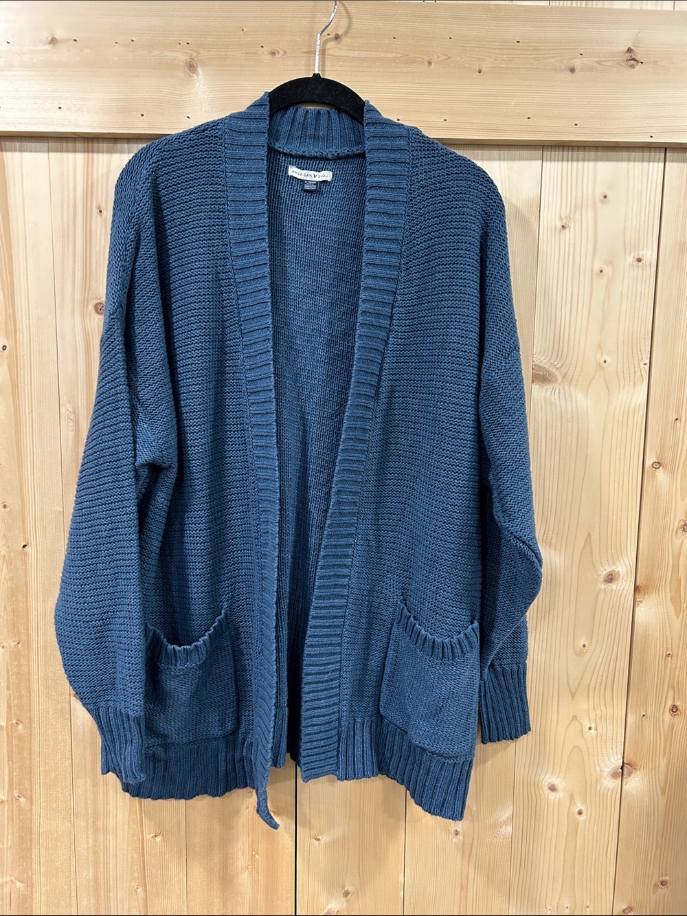 American Eagle Cozy Open-Front Knit Cardigan in Slate Blue, XL